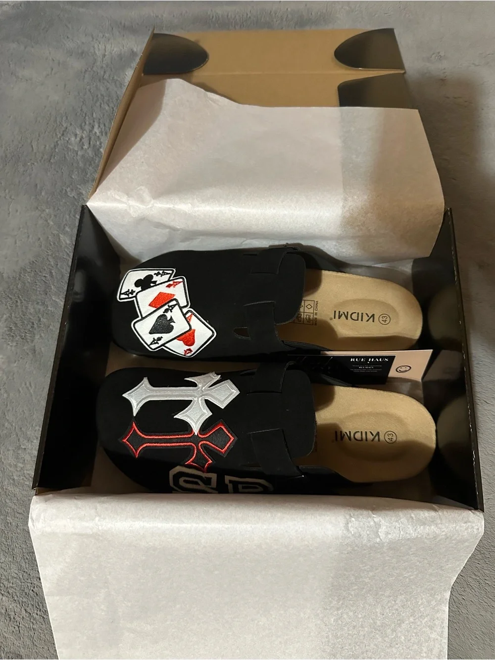 Custom Black Playing Card Patch Clogs | Handmade Streetwear Clogs | All Sizes